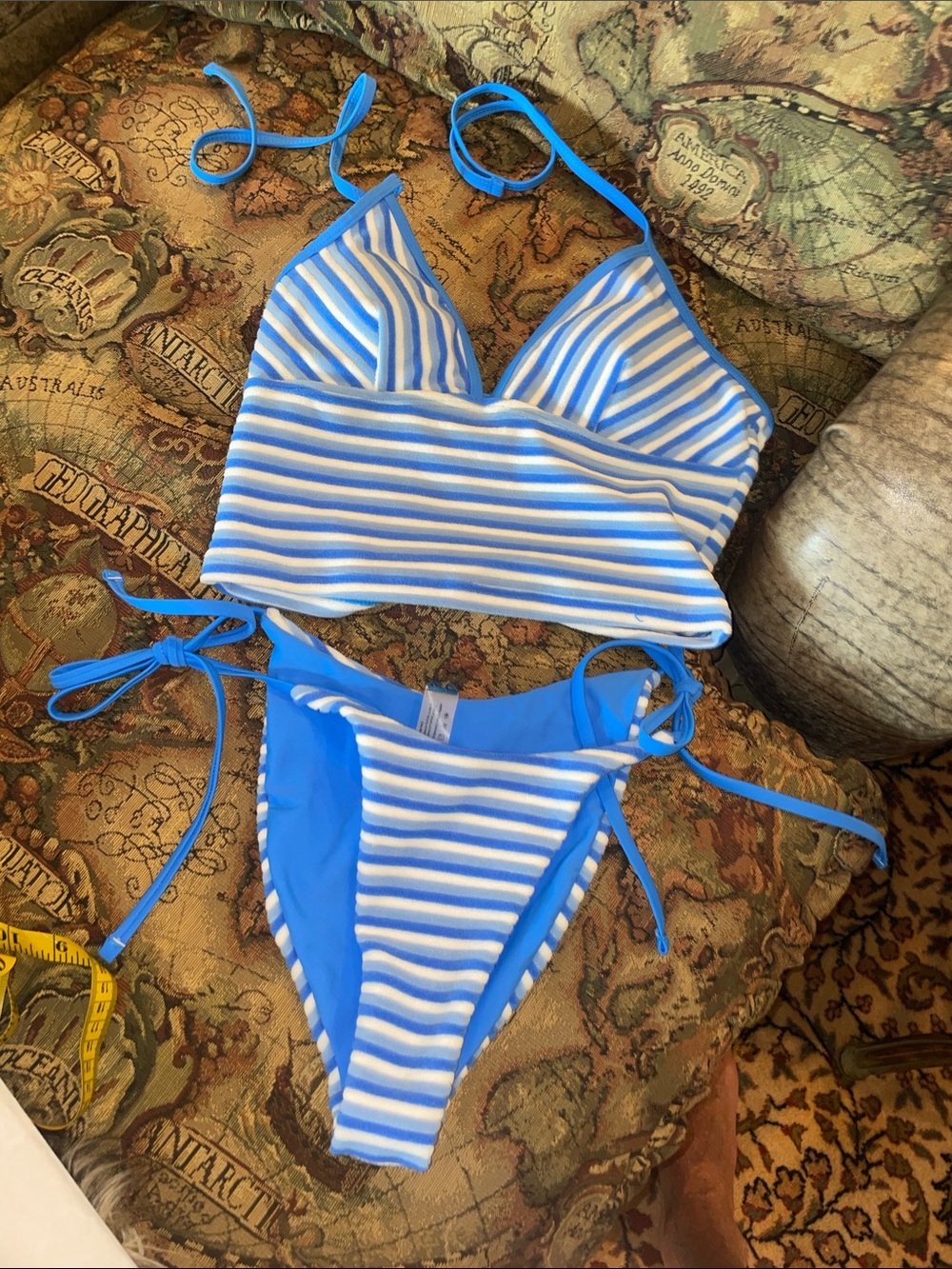 Blue & White Striped Two-Piece Swim Set